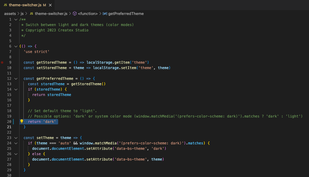 Theme switcher js code